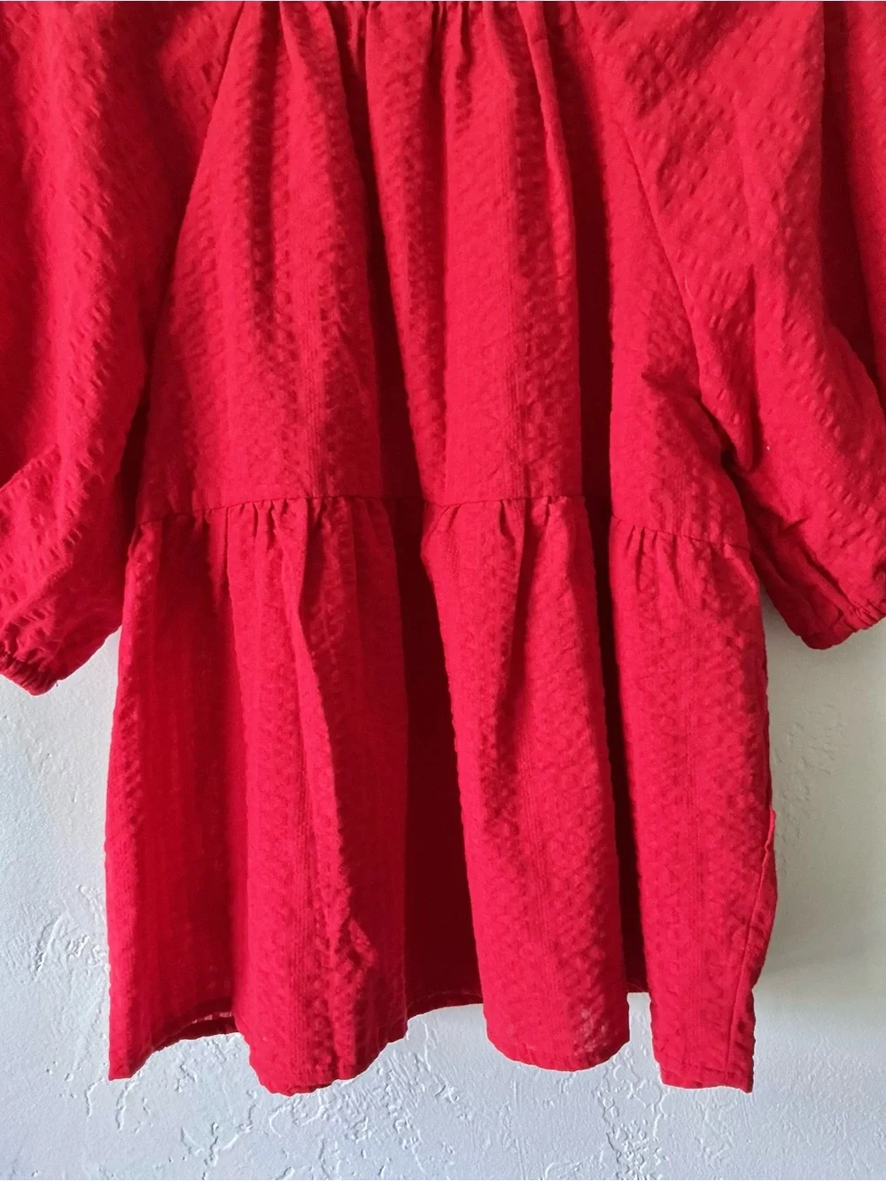 Old Navy Red Peasant Blouse with Puff Sleeves